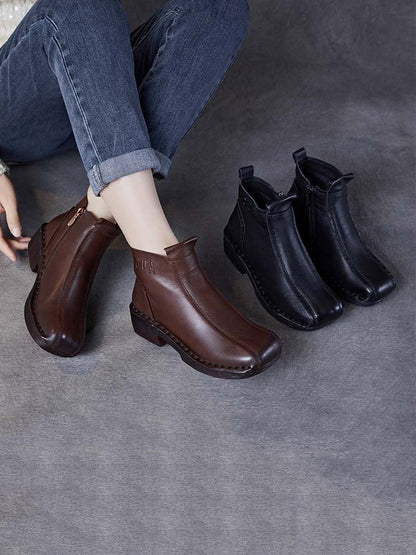 Damen Herbst Echtleder Gespleißt Mid-Heel Stiefel AH1050