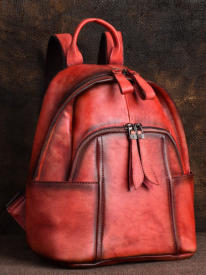 Damen Retro Leder Reißverschluss Große Kapazität Rucksack AH1079