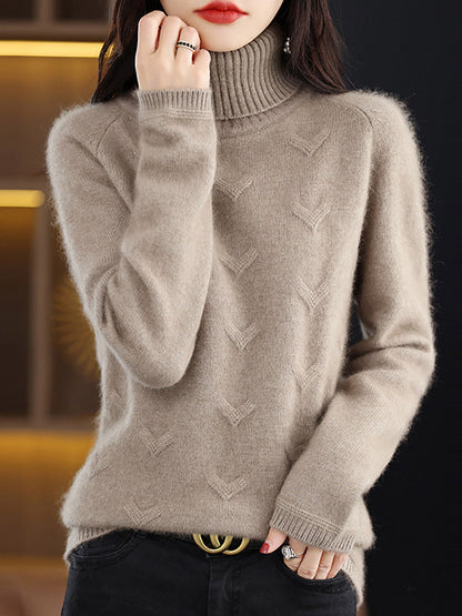 Damen Herbst Rollkragen Wolle Warm Strickpullover AX1032