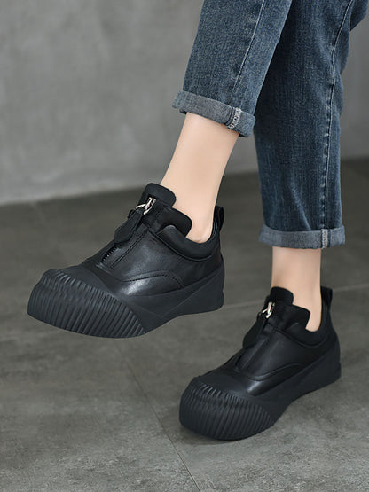 Damen Casual Echtleder Reißverschluss Plateauschuhe WG035