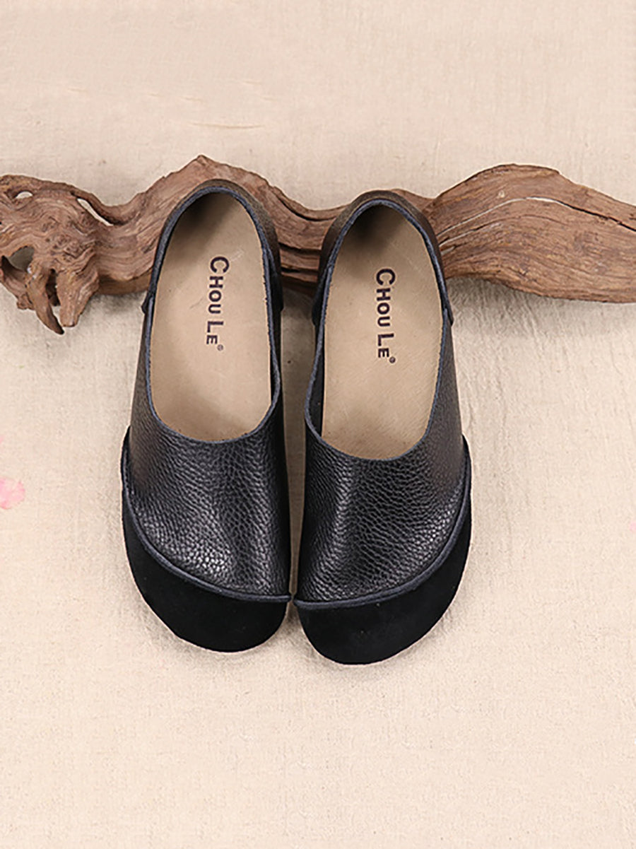 Women Summer Genuine Leather Spliced Flat Shoes AT1043