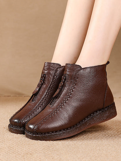 Women Winter Vintage Leather Fleece-lined Low Heel Boots AT1034