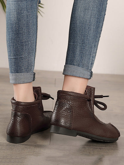 Women Retro Soft Leather Spliced Strap Low Heel Boots AX1009