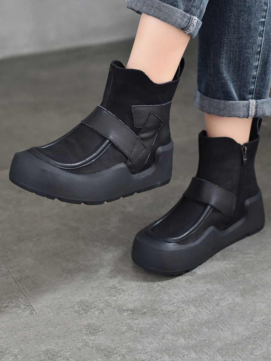 Bottes à plateforme épissées en cuir véritable pour femmes AV1064