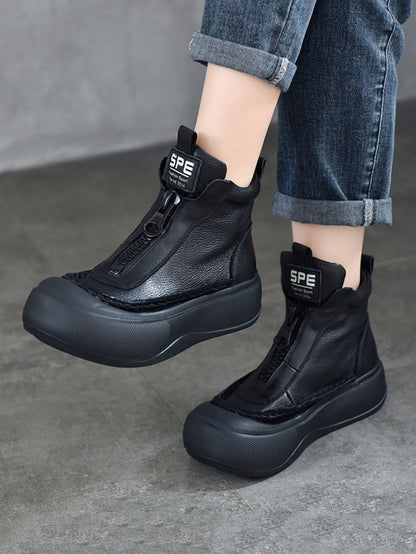 Women Vintage Vintage Leather Zipper Platform Boots BA1029