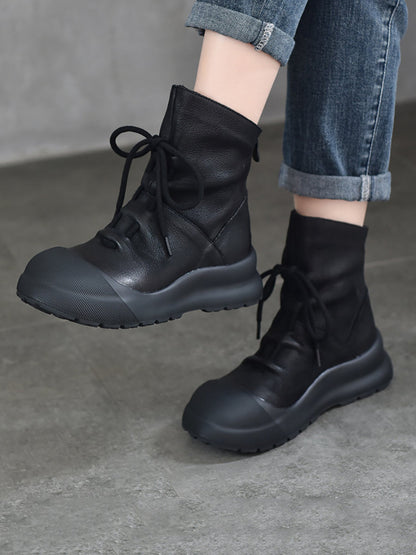 Damen Martin Stiefel aus echtem Leder mit mittelhohem Absatz QN022