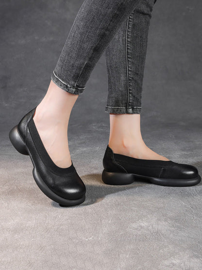 Chaussures décontractées d'été à talons bas en cuir véritable pour femmes FD016