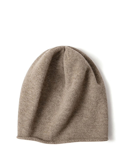 Women Casual Solid Hemming 100%Cashmere Knit Hat BA1068