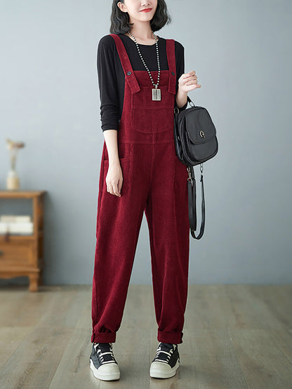 Damen Casual Herbst Solide Cord Lose Overalls AH1009