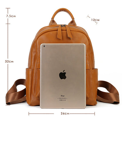 Women Casual Soft Leather Pure Color Backpack AK1044