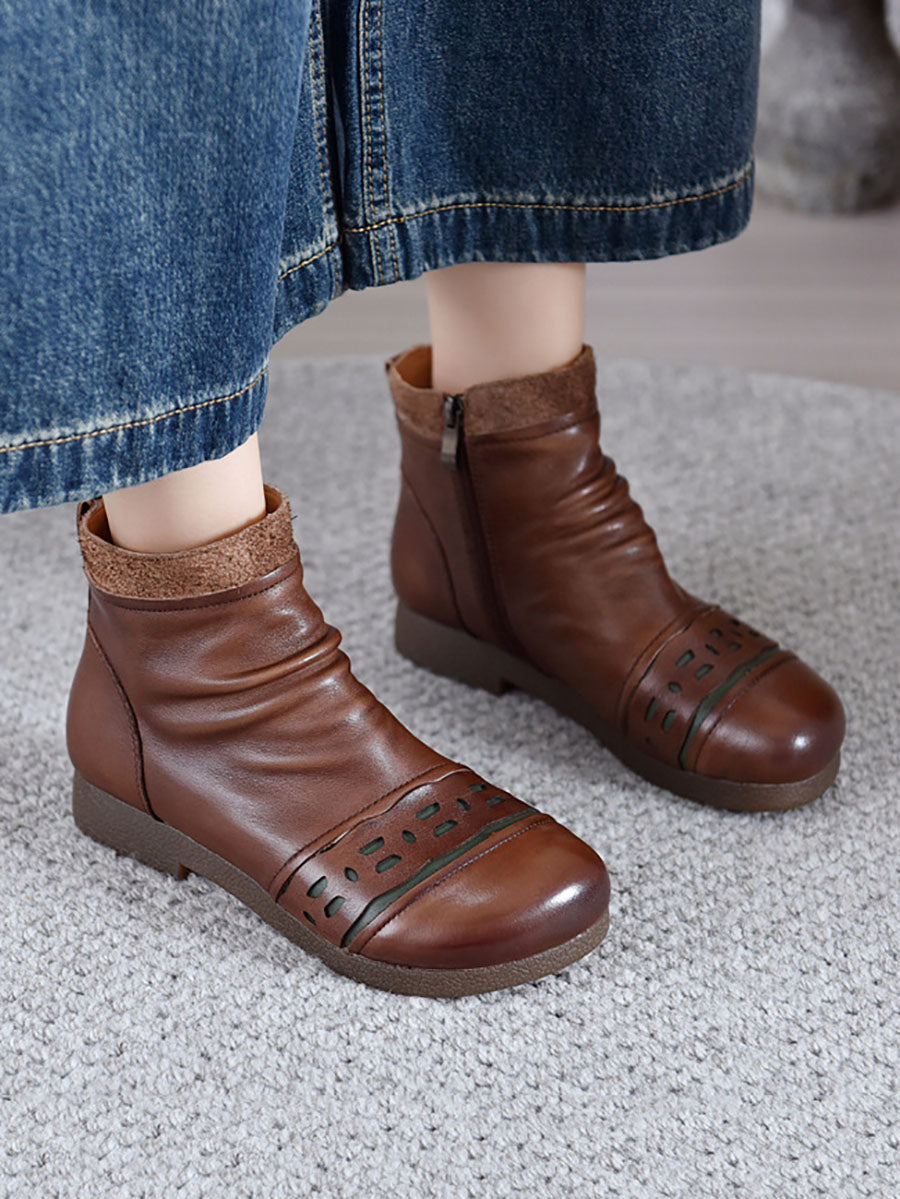 Bottines à talons bas en cuir vintage pour femmes AV1074