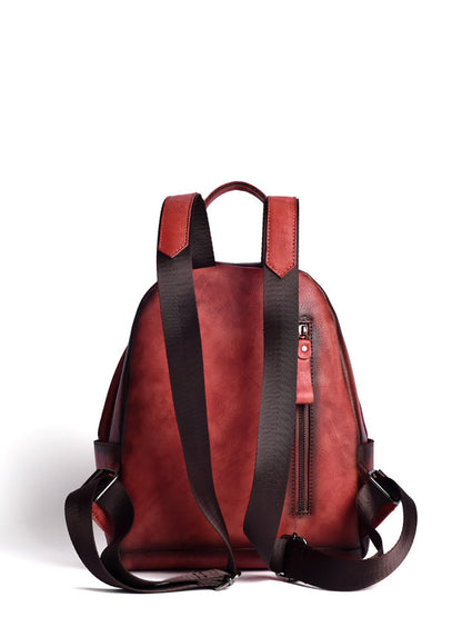 Damen Retro Leder Reißverschluss Große Kapazität Rucksack AH1079