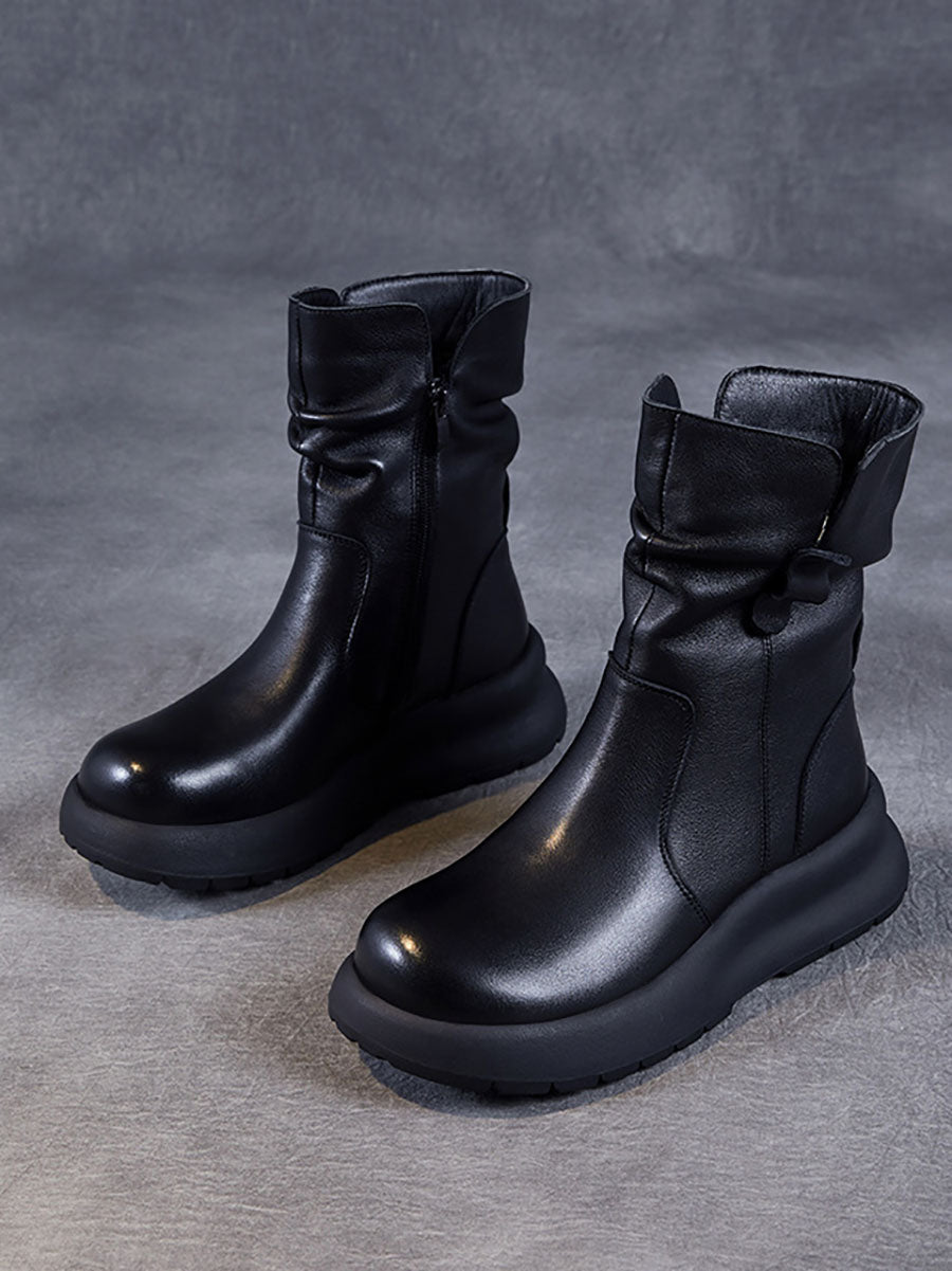 Bottes d'hiver à talons bas en cuir véritable pour femmes AX1045