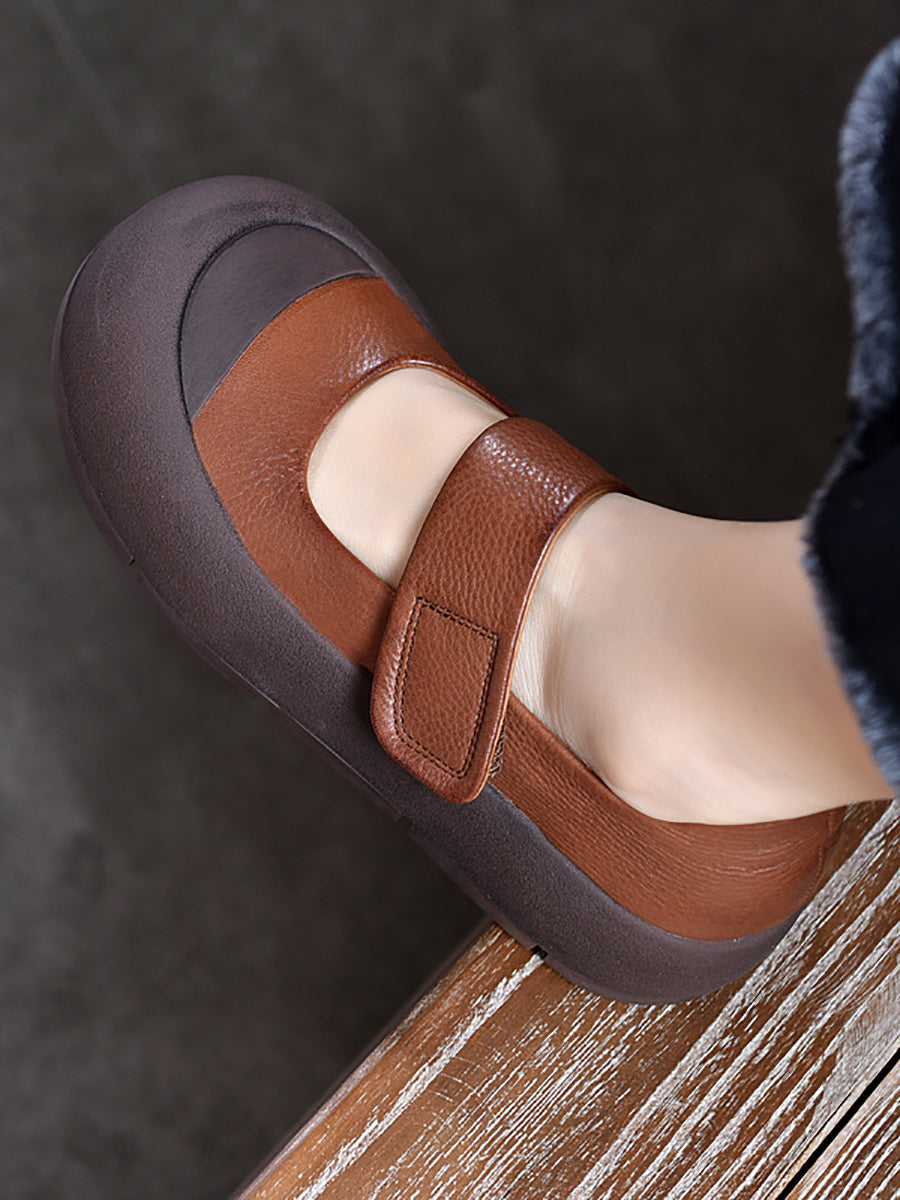 Women Summer Casual Leather Colorblock Flat Shoes CV1012