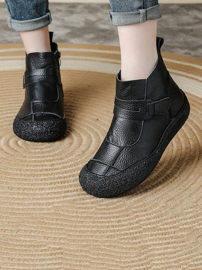 Women Winter Casual Leather Spliced Flat Boots AH1022