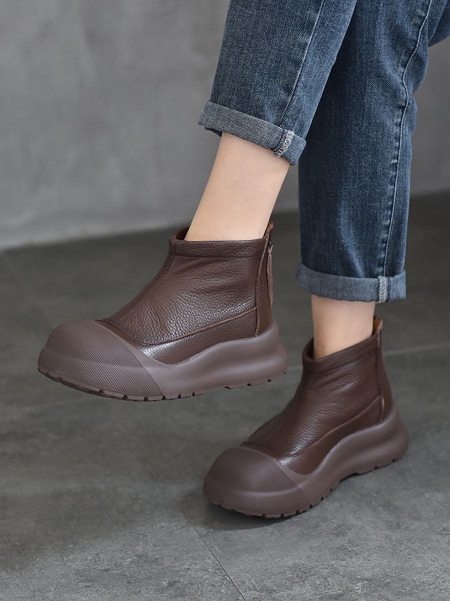 Bottines à plateforme solides en cuir véritable pour femmes WG036