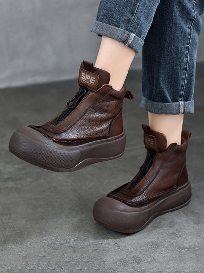 Bottes à plateforme zippées en cuir vintage pour femmes BA1029