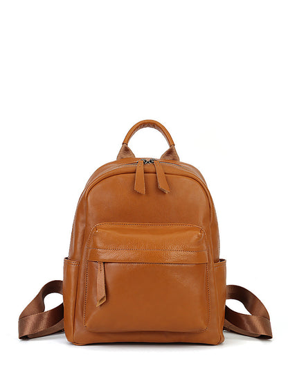 Women Casual Soft Leather Pure Color Backpack AK1044