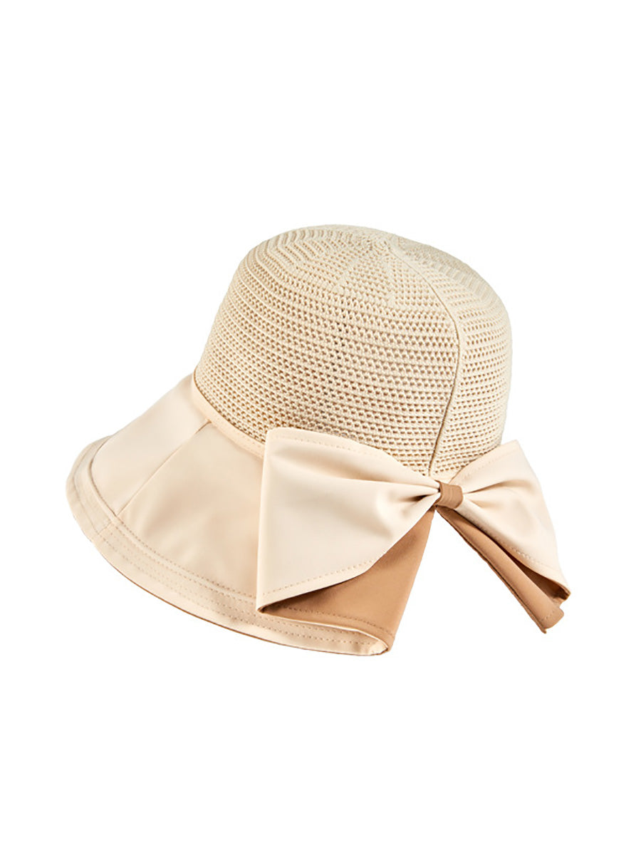 Women Summer Artsy Solid Spliced Bowknot Sunproof Hat CX001