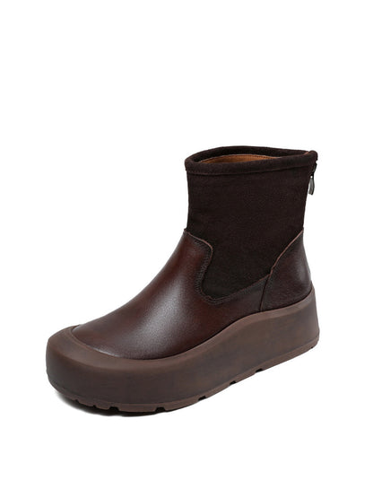 Bottines à plateforme en cuir véritable pour femme QU016