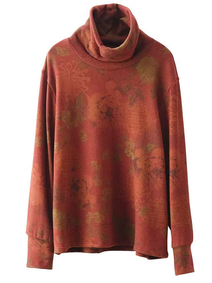 Damen Vintage Herbst Blumen Rollkragen Sweatshirt AK1023