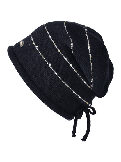 Bonnet tricoté chaud à ourlet tendance pour femme, collection hiver AV1024