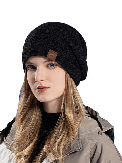 Women Winter Casual Fleece-lined Knit Solid Hat AH1066