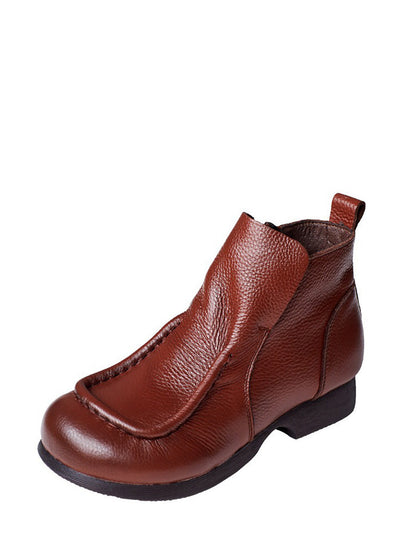 Bottines à talons bas en cuir souple pour femme, automne, fermeture éclair, AH1058