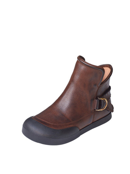 Damen Winter Vintage Leder Gespleißt Reißverschluss Flache Stiefel AX1020