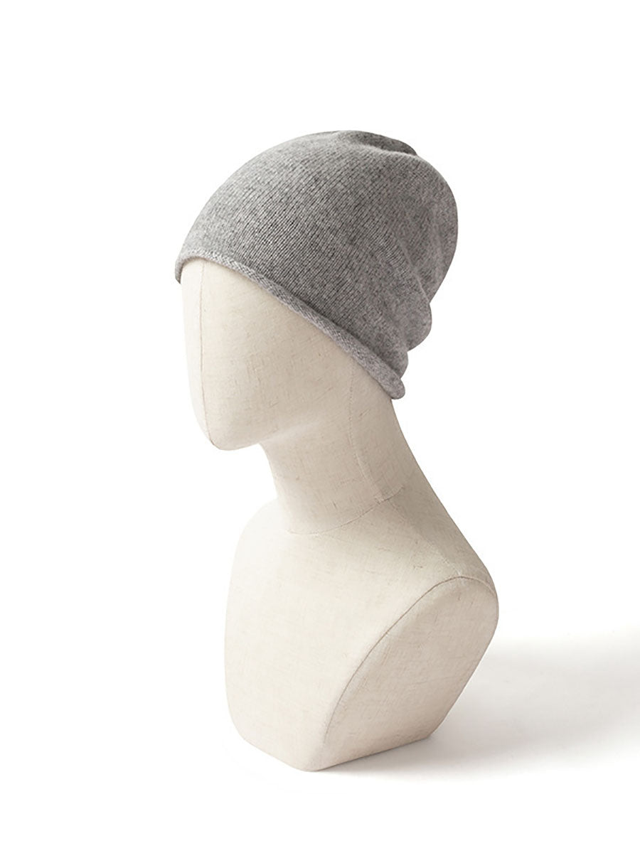 Women Casual Solid Hemming 100%Cashmere Knit Hat BA1068