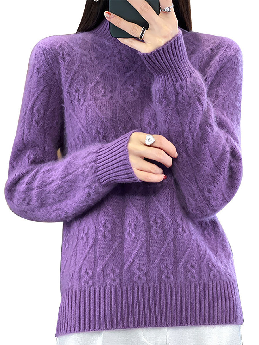 Damen Herbst Halb Rollkragen Wolle Twist Strickpullover AV1052