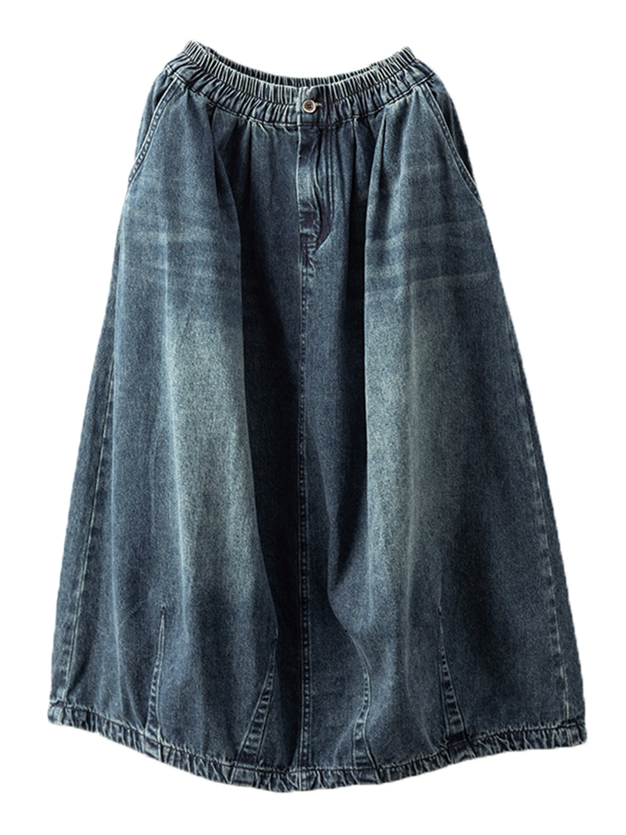 Women Autumn Casual Solid Back Hem Split Denim Skirt AT1005