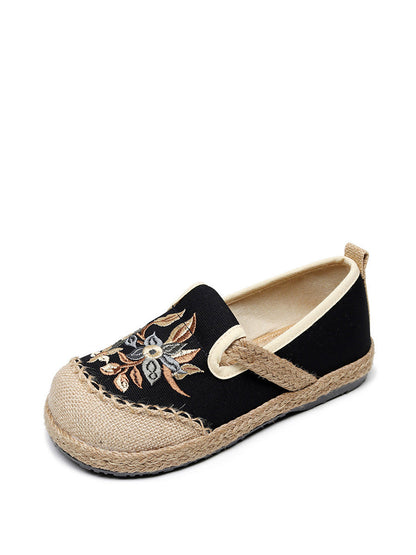 Chaussures plates en lin et coton avec broderies de fleurs ethniques pour femmes AH1062