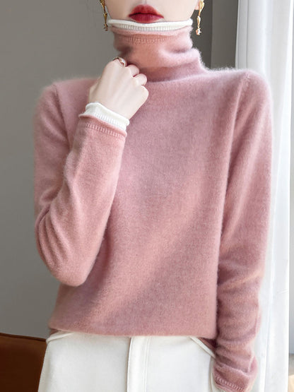 Women Autumn Turtleneck Colorblock Wool Sweater BA1010