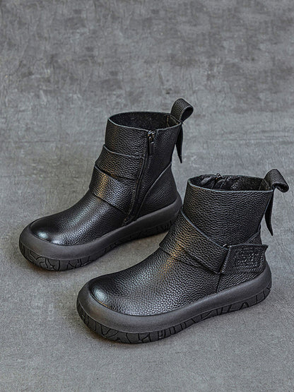 Damen Vintage Echtleder Gespleißte Flache Stiefeletten AV1039