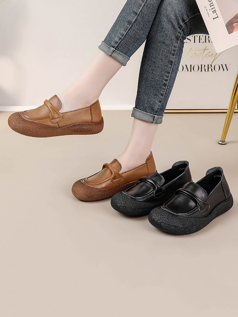 Women Casual Summer Soft Leather Solid Flat Shoes AT1056