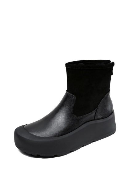 Bottines à plateforme en cuir véritable pour femme QU016