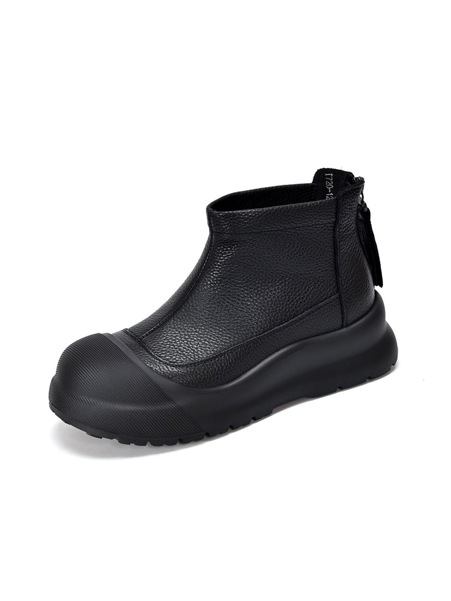 Bottines à plateforme solides en cuir véritable pour femmes WG036