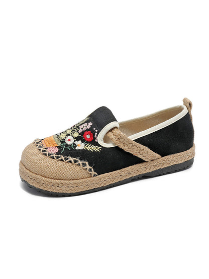 Frauen Sommer Artsy Blume Stickerei Leinen Baumwolle Schuhe AT1080