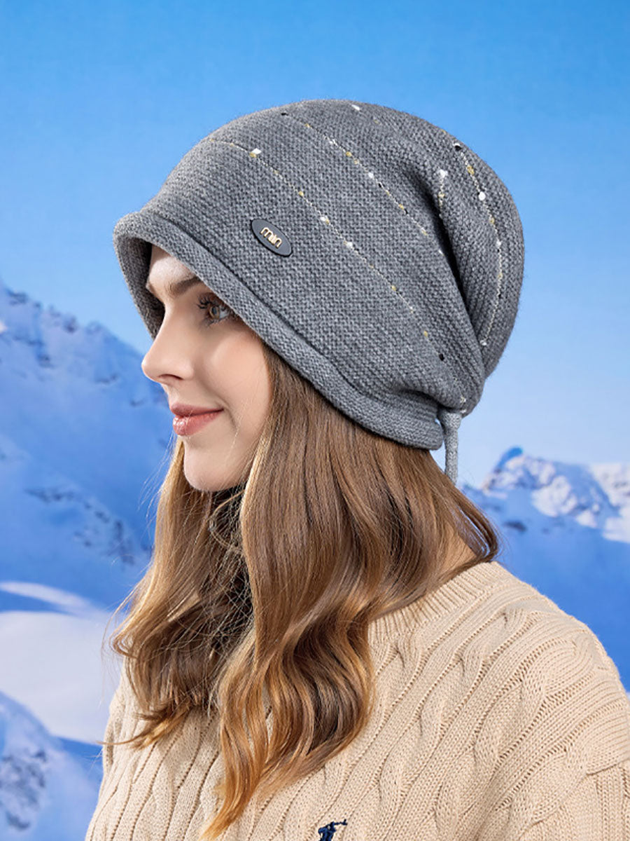 Bonnet tricoté chaud à ourlet tendance pour femme, collection hiver AV1024