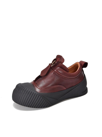 Chaussures décontractées à plateforme en cuir véritable avec fermeture éclair pour femmes WG035