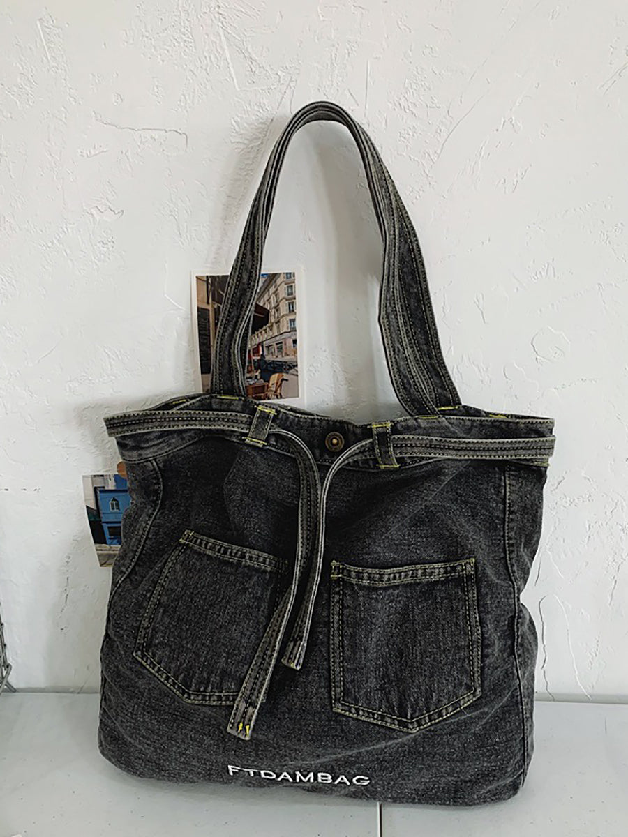 Sac à main en denim uni vintage pour femme, sac à bandoulière BN1033