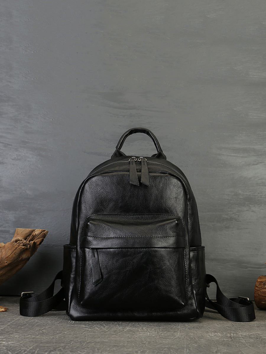 Women Casual Soft Leather Pure Color Backpack AK1044