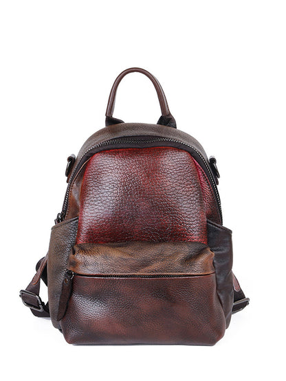 Women Colorblock Hand Painted Outdoor Leather Backpack AH1072