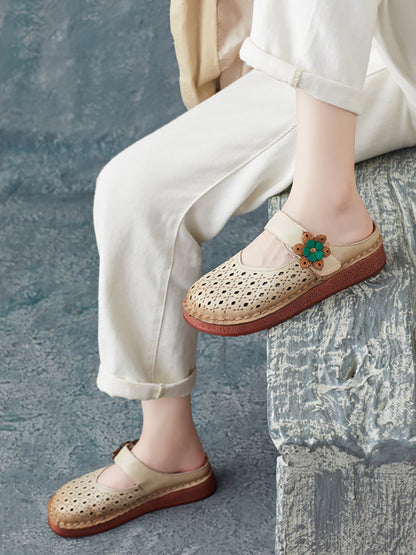 Chaussures d'été rétro en cuir découpé pour femmes BN1031