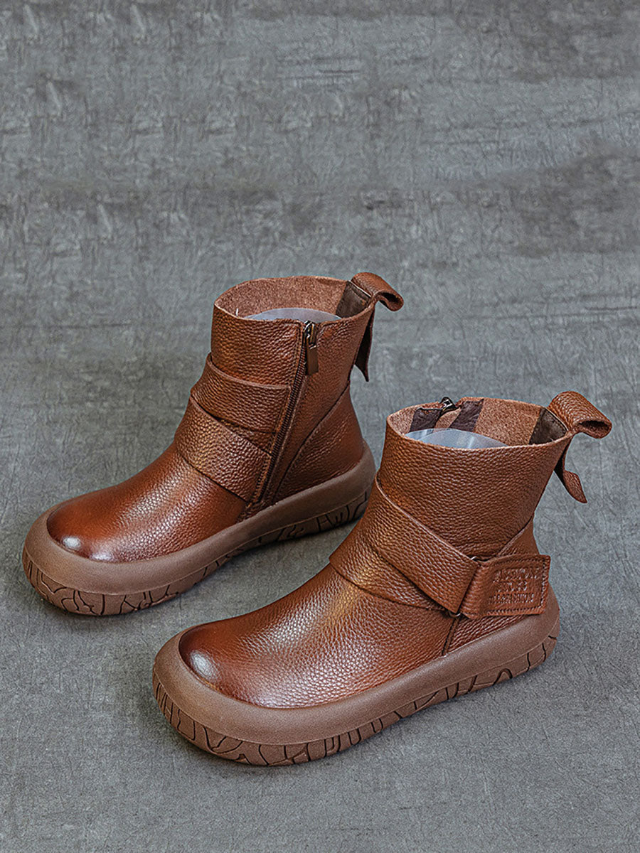 Damen Vintage Echtleder Gespleißte Flache Stiefeletten AV1039