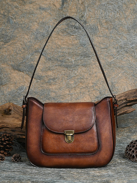 Sac à bandoulière vintage en cuir véritable pour femme AH1087