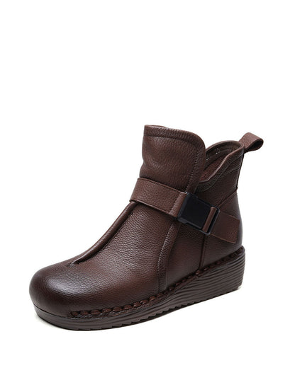 Bottines à talon moyen en cuir épissé rétro pour femmes WG024