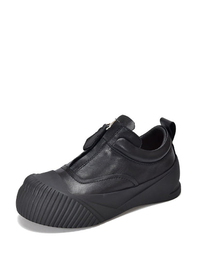 Damen Casual Echtleder Reißverschluss Plateauschuhe WG035