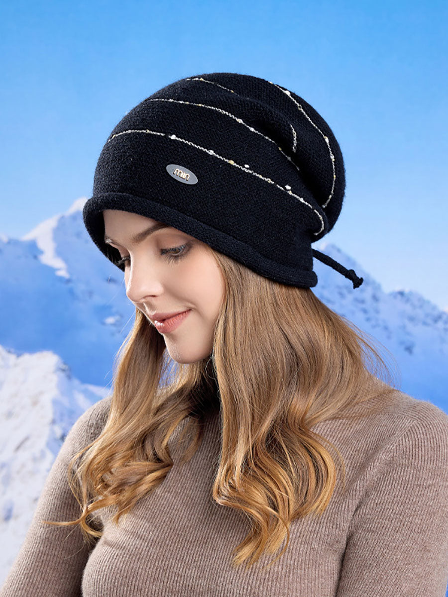 Bonnet tricoté chaud à ourlet tendance pour femme, collection hiver AV1024